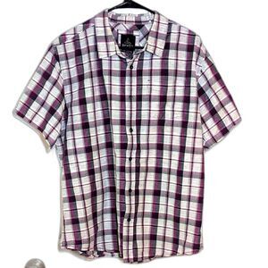 Prana Men's Plaid Shirt in Black, White, and Purple Size XL